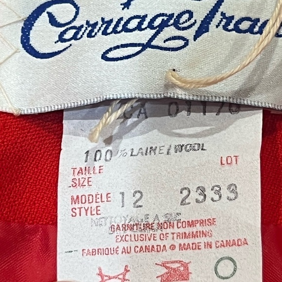 VTG Vintage Carriage Trade Size 8 100% Wool Made in Canada Carlaine Red Coat - Picture 8 of 10